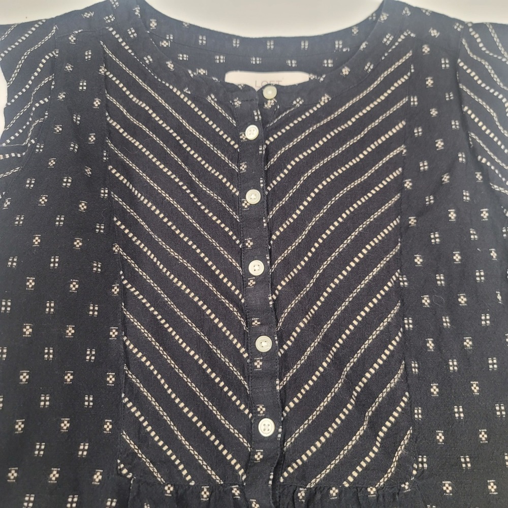 LOFT Black & Beige Sleeveless Blouse Top Womens Sz M Button Front Summer Career - Picture 3 of 4